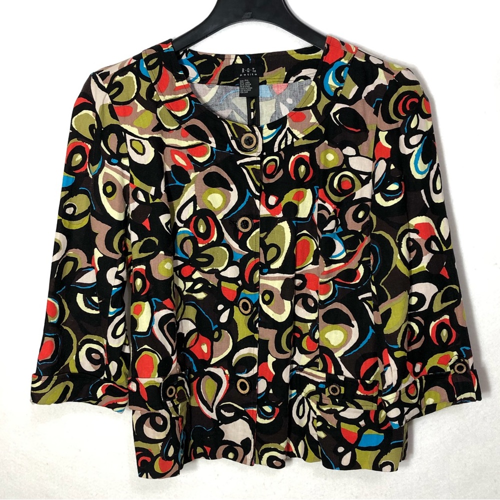 RQT Petite Linen Blend Abstract Design Jacket Womens Size PXL Fall Casual